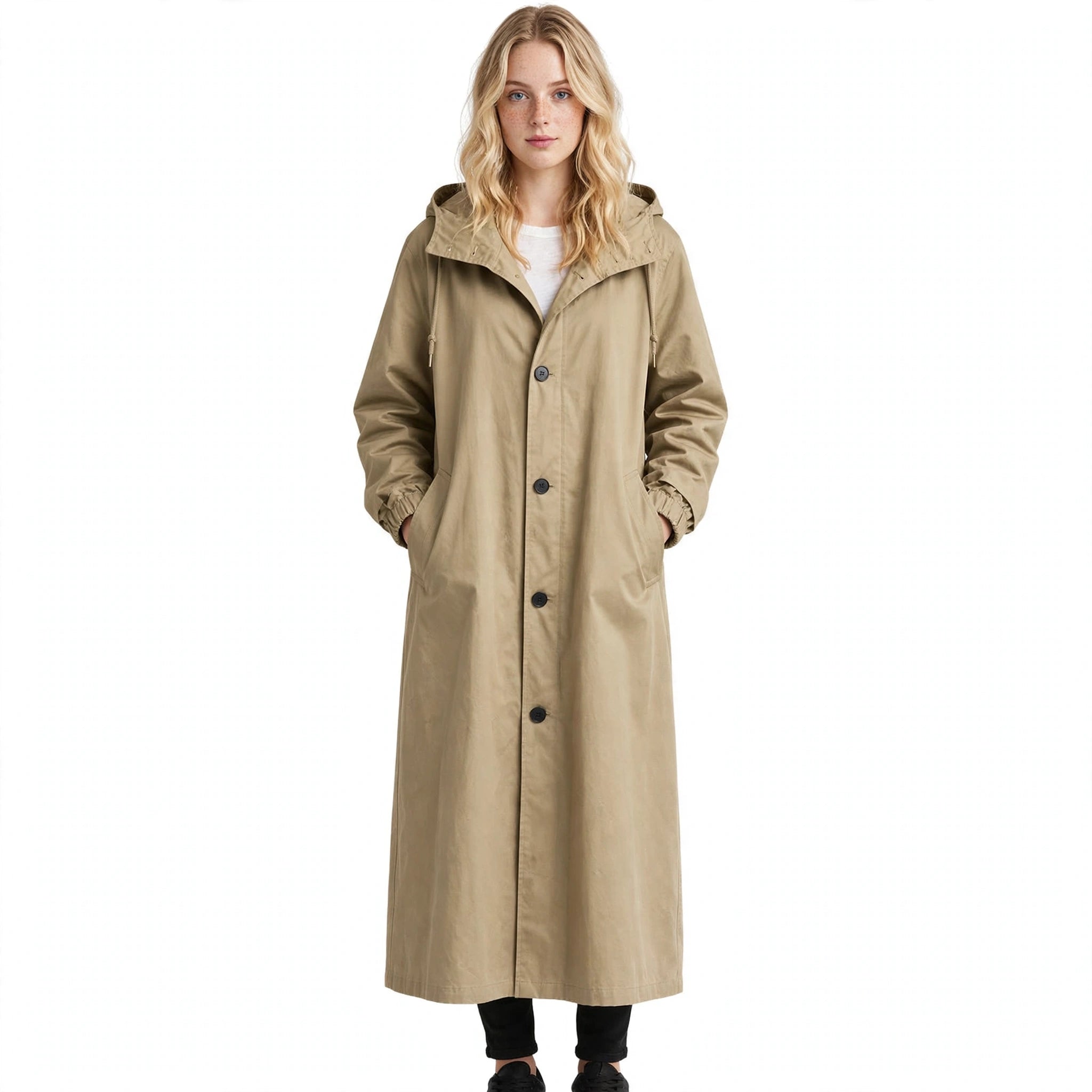 Paola Glenelg | Beige Long Hooded Raincoat For Women