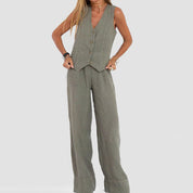 Emma Sheridan | Linen Vest & Wide-Leg Pants Set For Women