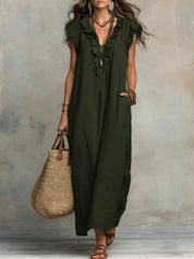 Mia Wilson | Bohemian Ruffle V-Neck Maxi Dress For Women