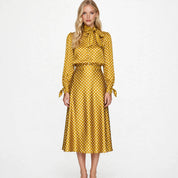 Nina Harlow | Vintage Polka Dot Satin Shirt & Skirt Set For Women