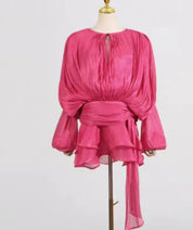 Lauren Murphy | Puff Sleeve Waist-Tie Mini Dress For Women
