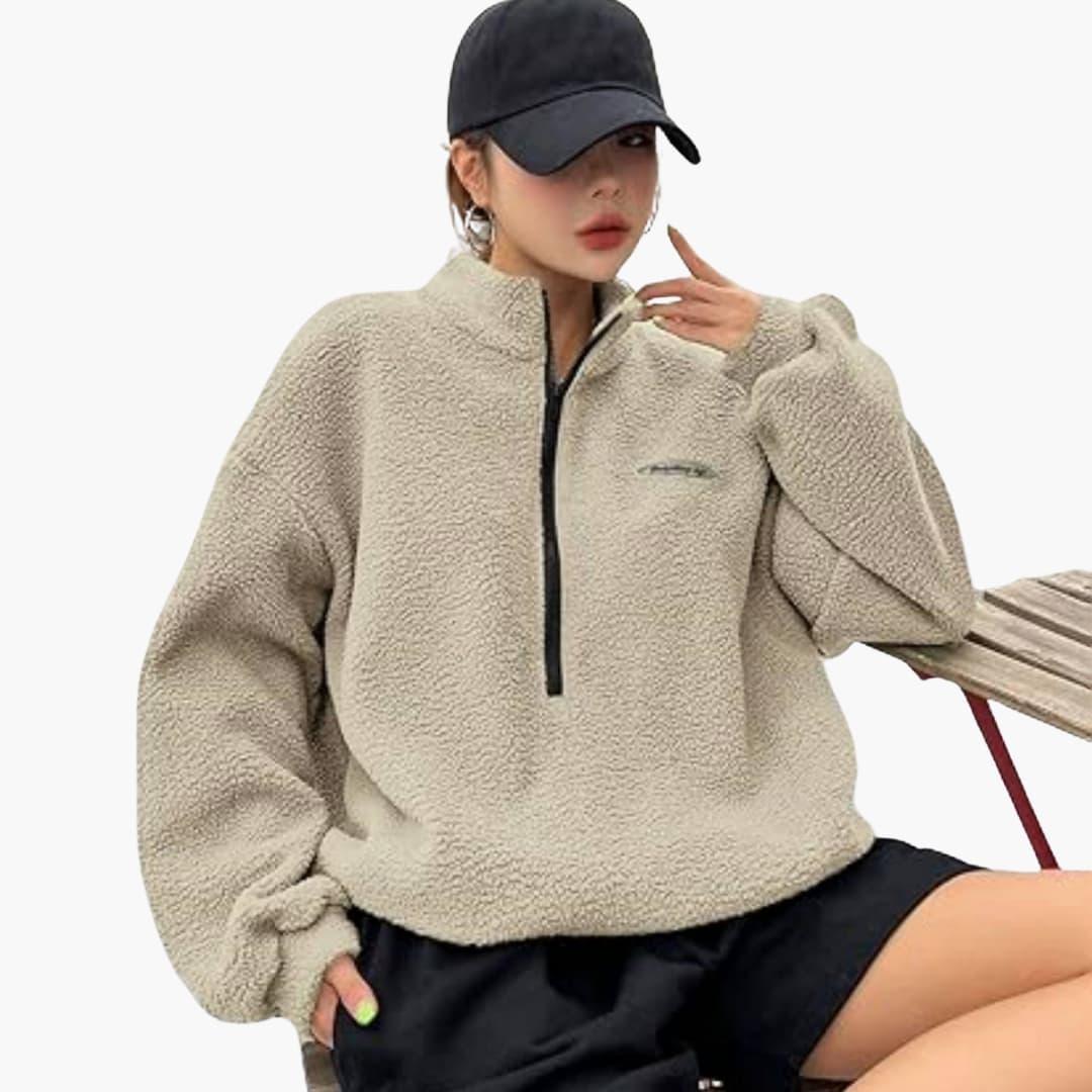Elena Rousseau | Luxury Fleece Half-Zip Sweatshirt For Women