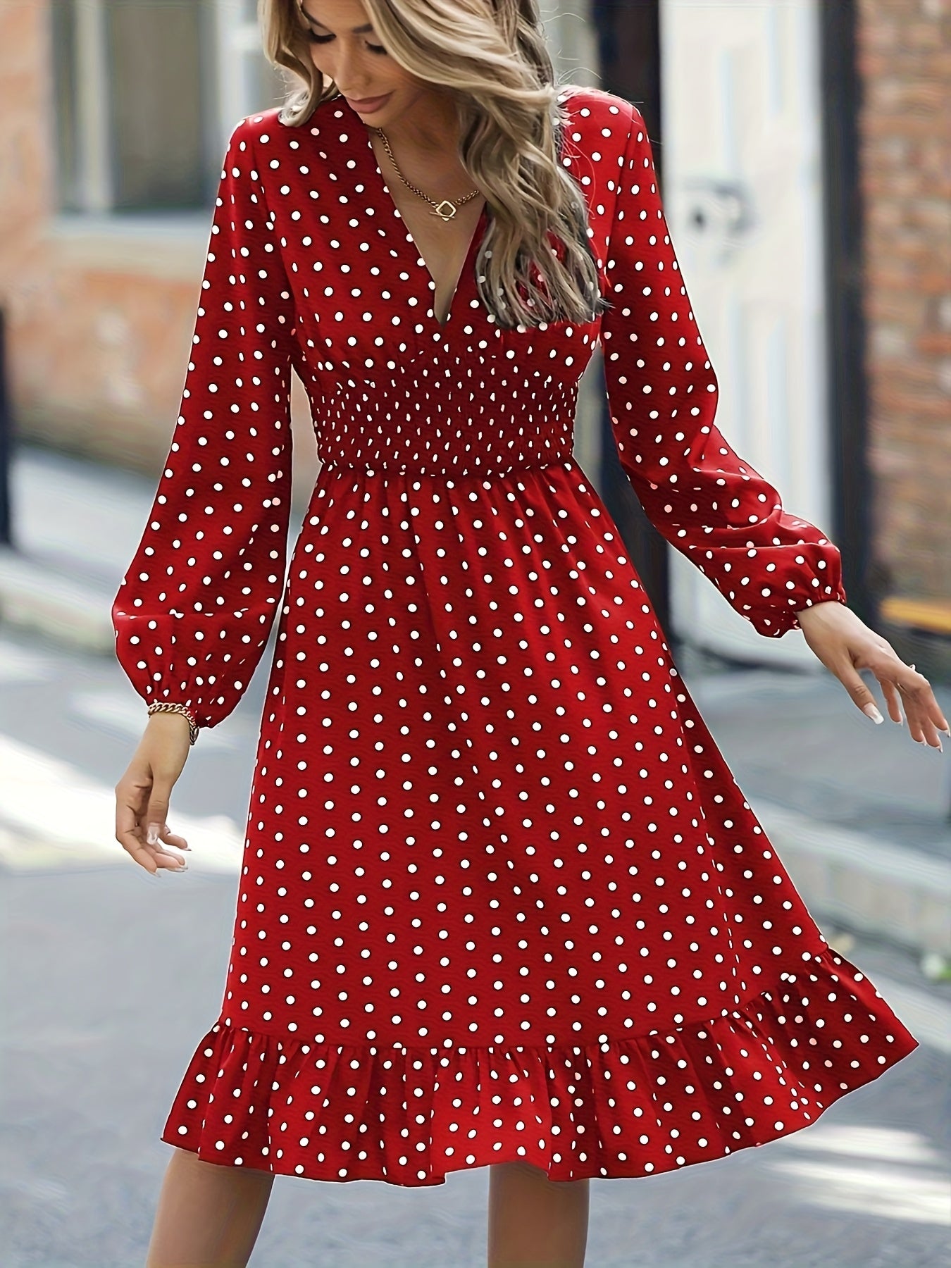 Ruby Kensington | Flowing Polka Dot Midi Dress For Women