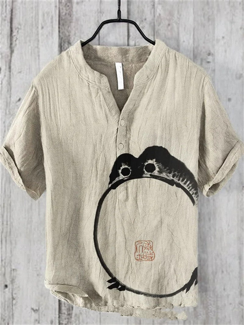 Filippo Rushcombe | Art Print Linen-Look Short Sleeve Shirt For Men
