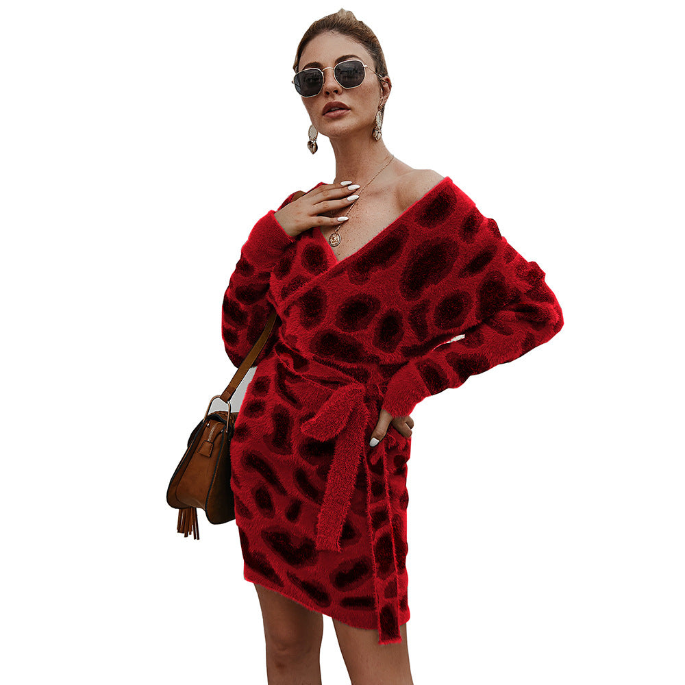 Antonia Kingscroft | Leopard Print Wrap Knit Mini Dress For Women