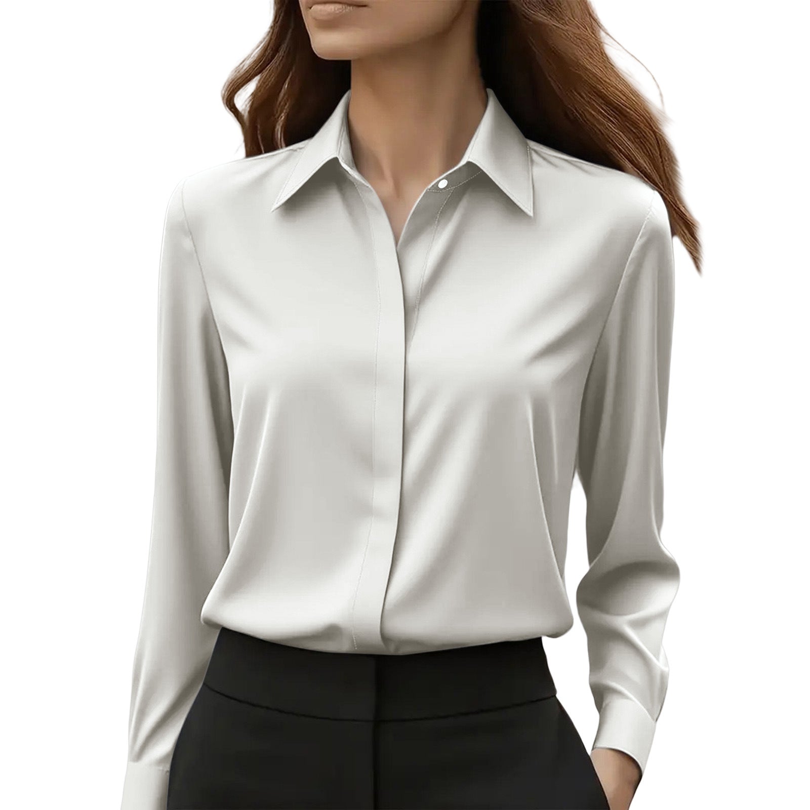 Monica Barstone | Satin Long Sleeve Blouse For Women