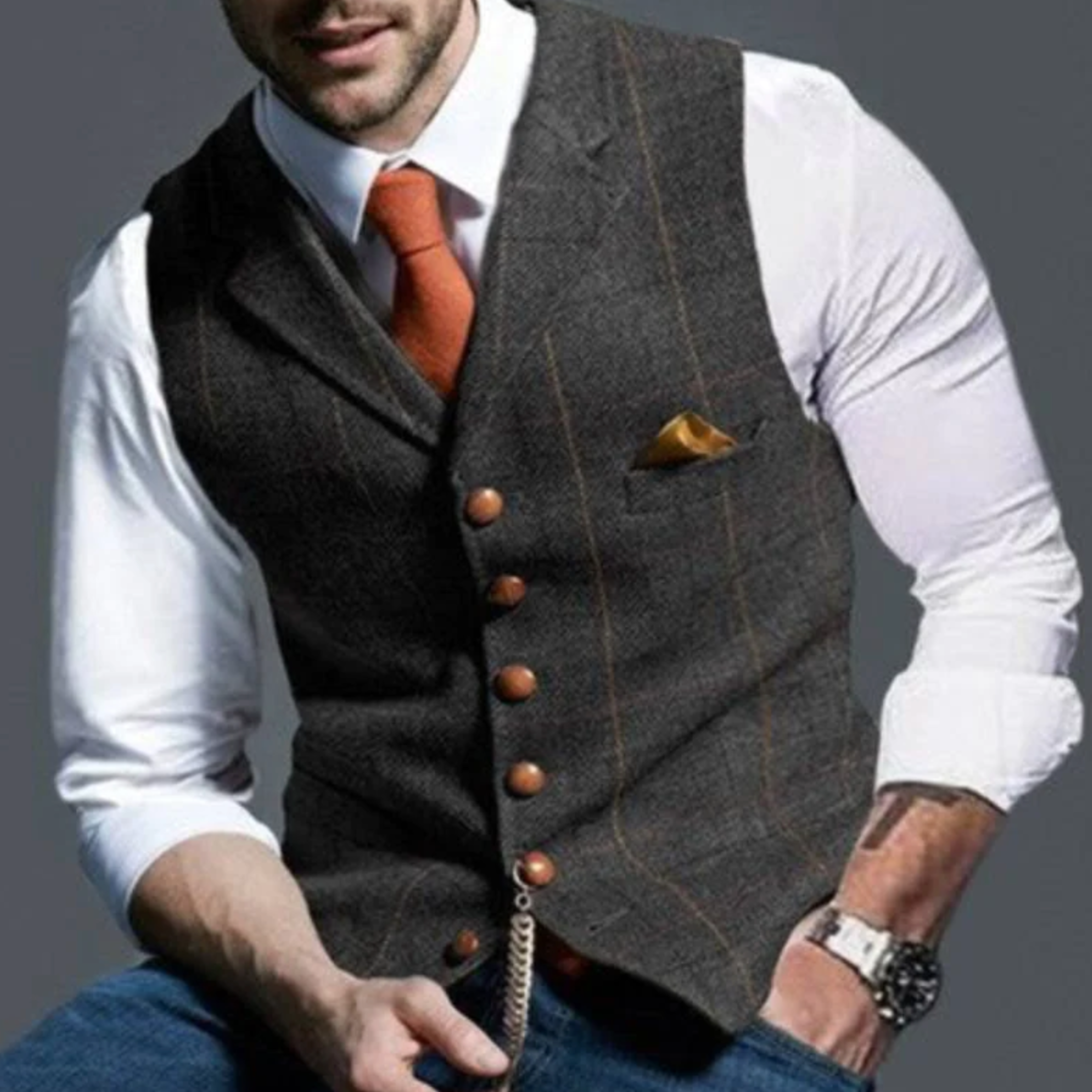 Sebastian King | Slim Fit Tweed Waistcoat For Men