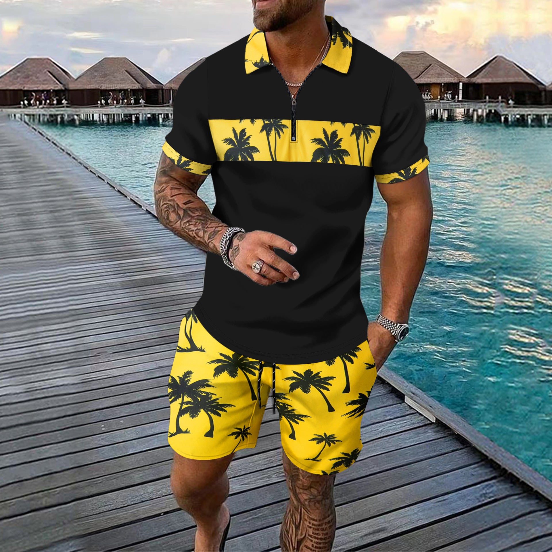 Kai Fairweather | Tropical Print Polo & Shorts Set For Men