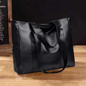 Fits The Lot | Black Large Leather-Look Tote Bag For Women