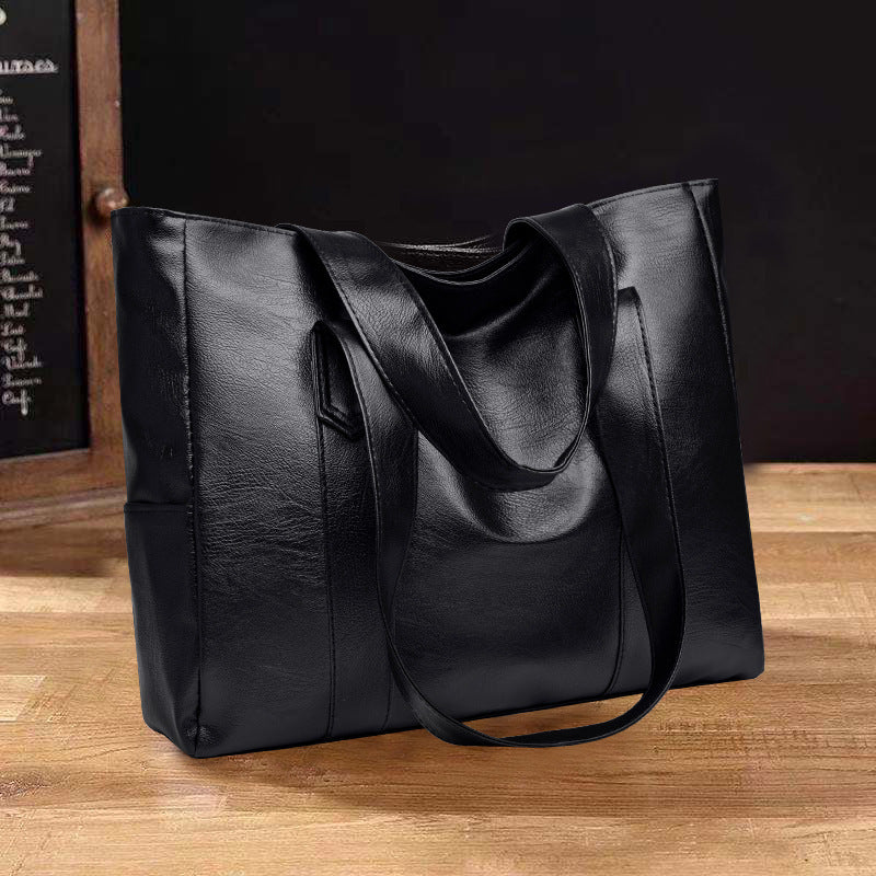 Fits The Lot | Black Large Leather-Look Tote Bag For Women