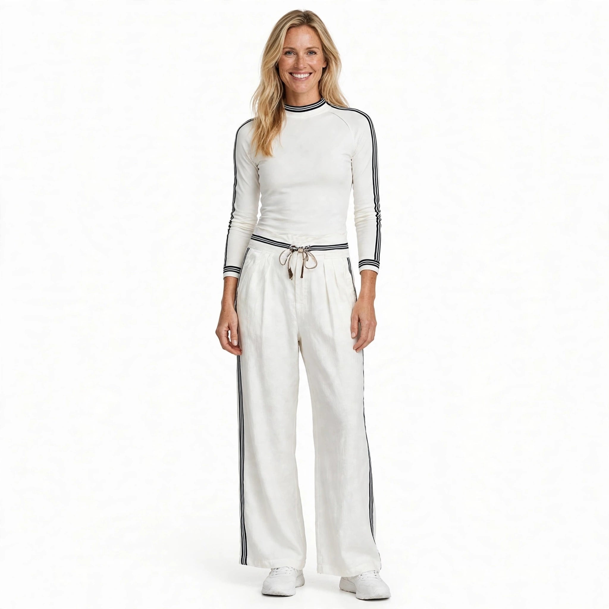 Olivia Kingswell | Striped Trim Two-Piece Set For Women