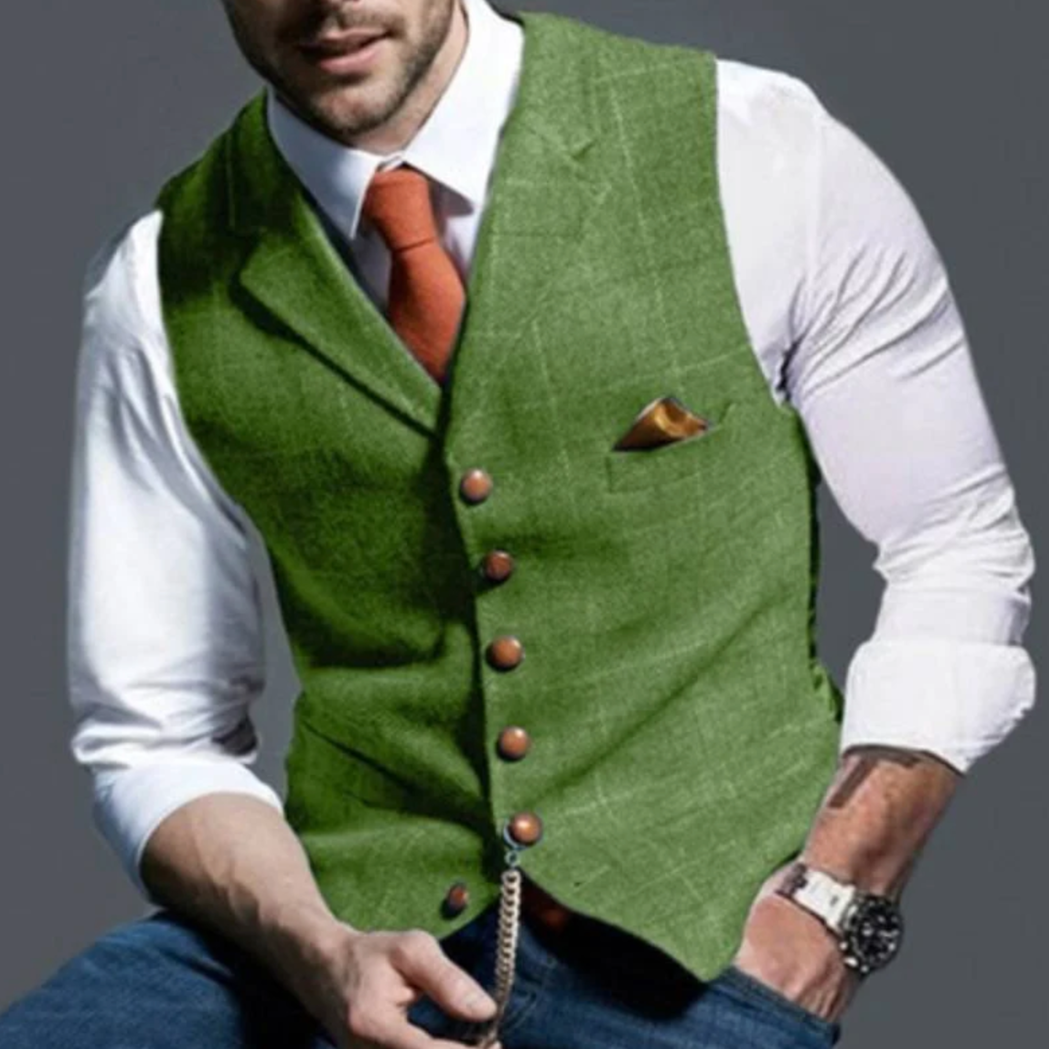 Sebastian King | Slim Fit Tweed Waistcoat For Men