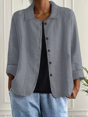 Amélie Rousseau | Sky Breeze Button Linen Jacket with Relaxed Elegance For Women