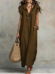 Mia Wilson | Bohemian Ruffle V-Neck Maxi Dress For Women
