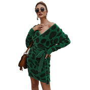 Antonia Kingscroft | Leopard Print Wrap Knit Mini Dress For Women