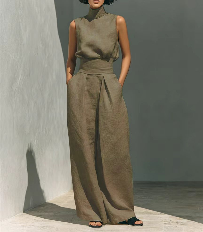 Valentina Creswell | Linen-Look Wide Leg Two-Piece Set For Women