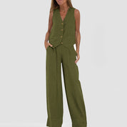 Emma Sheridan | Linen Vest & Wide-Leg Pants Set For Women