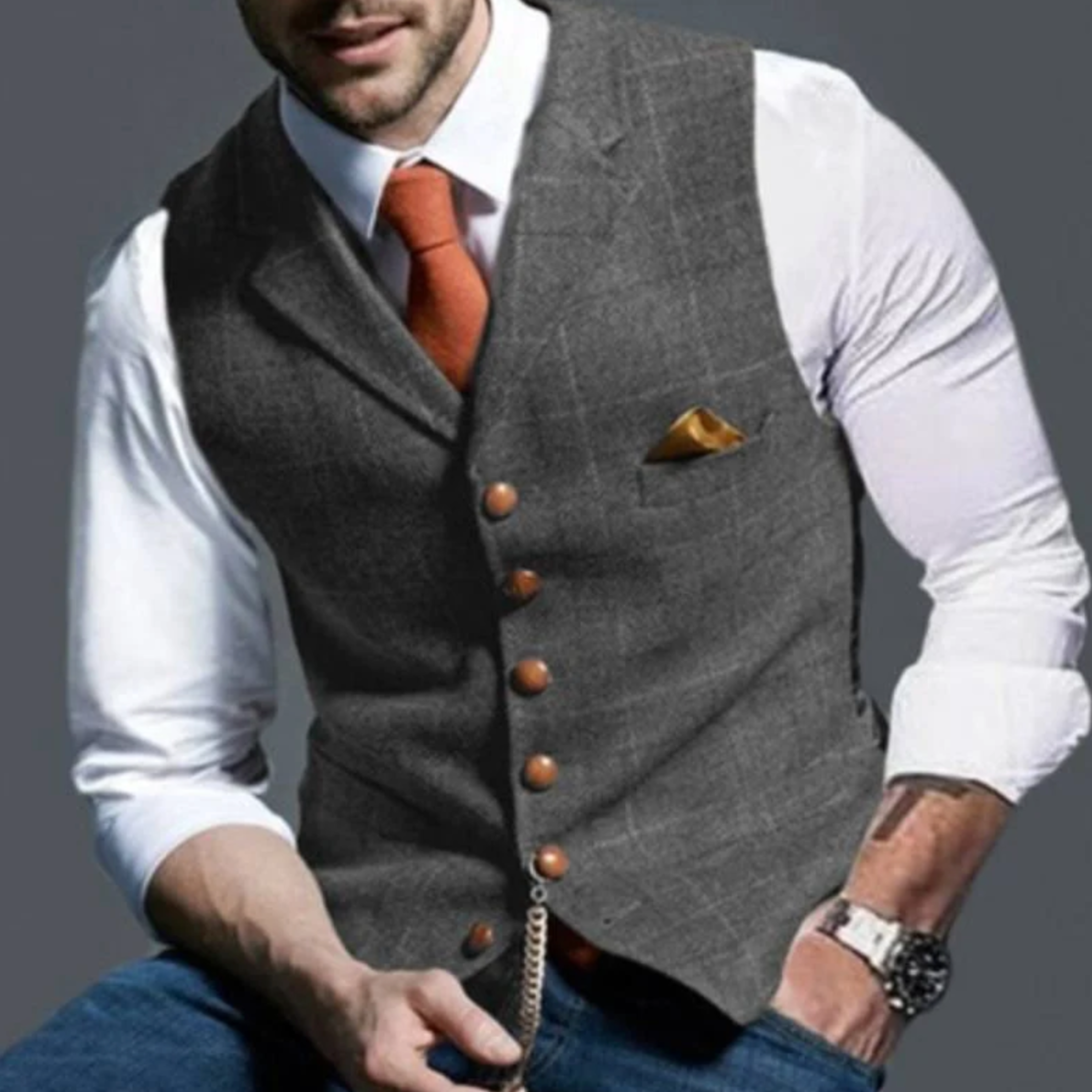Sebastian King | Slim Fit Tweed Waistcoat For Men