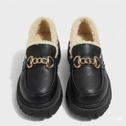 Giulia Moreau | Platform Fur-Lined Loafers with Gold Chain Detail For Women