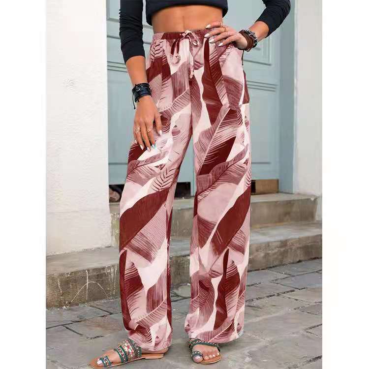 Courtney Blake | Leaf Print Wide Leg Beach Trousers For Women