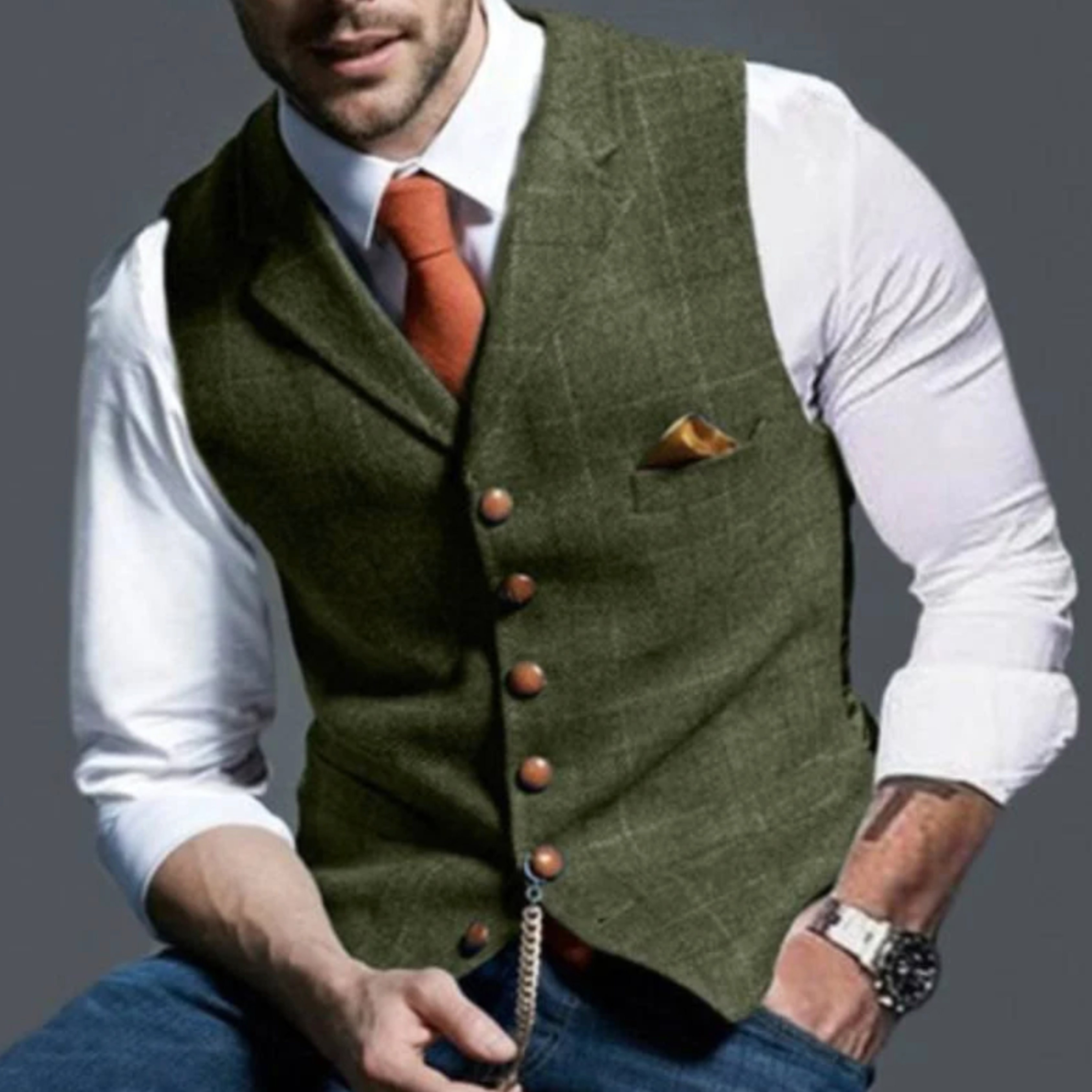 Sebastian King | Slim Fit Tweed Waistcoat For Men