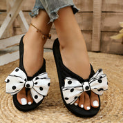 Matilda Sheridan | Polka Dot Wedge Flip-Flops With Bow Detail