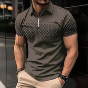 Cosimo Wattleford | Mocha Gradient Check Zip Polo Shirt For Men