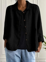 Amélie Rousseau | Sky Breeze Button Linen Jacket with Relaxed Elegance For Women