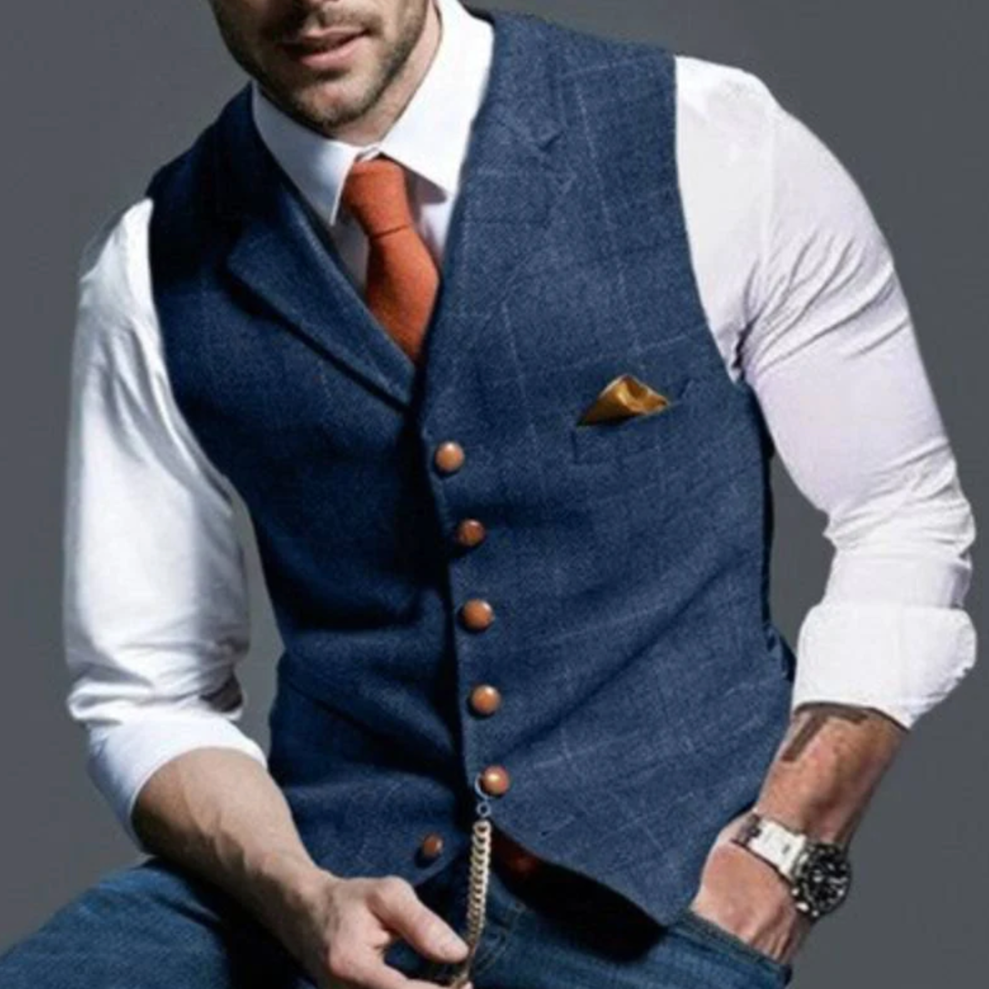 Sebastian King | Slim Fit Tweed Waistcoat For Men