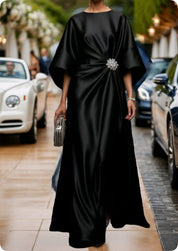 Cinzia Merhurst | Draped Satin Cape Sleeve Maxi Dress For Women