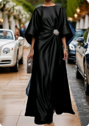 Cinzia Merhurst | Draped Satin Cape Sleeve Maxi Dress For Women
