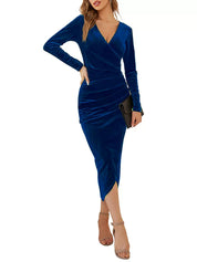 Vanessa Quarholt | Velvet Wrap Long Sleeve Midi Dress For Women