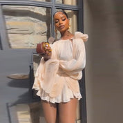 Florence Brown | Off-Shoulder Ruffle Mini Dress For Women