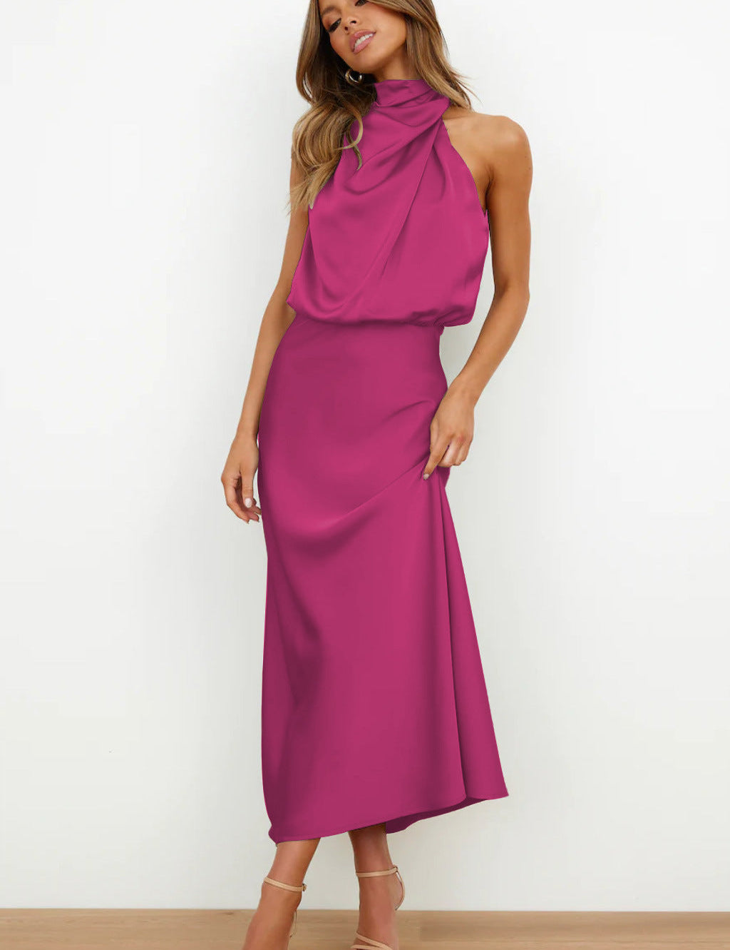 Isla Crompton | Satin Halter Midi Dress For Women