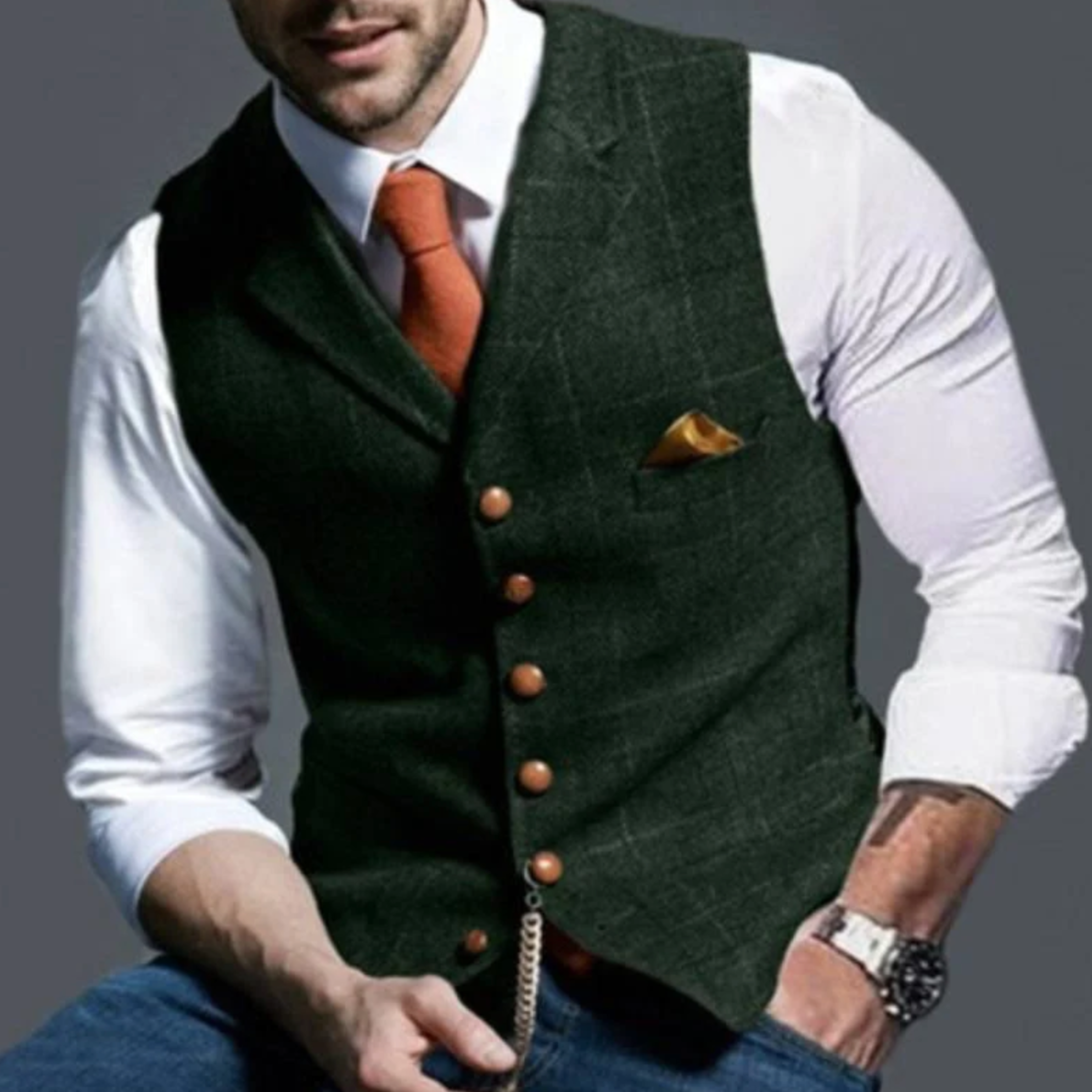 Sebastian King | Slim Fit Tweed Waistcoat For Men