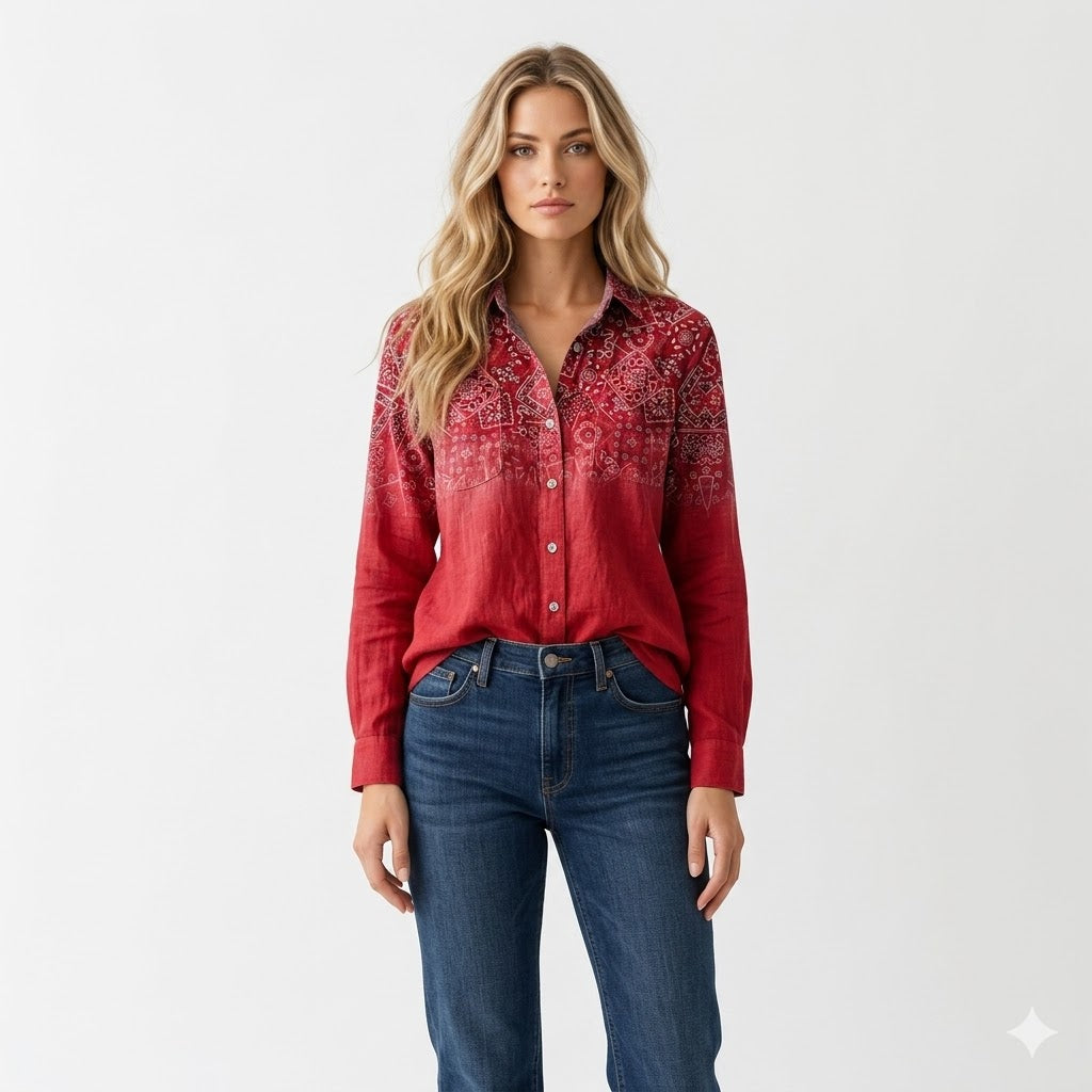 Élise Moreau | Vintage Bohemian Printed Button Shirt For Women