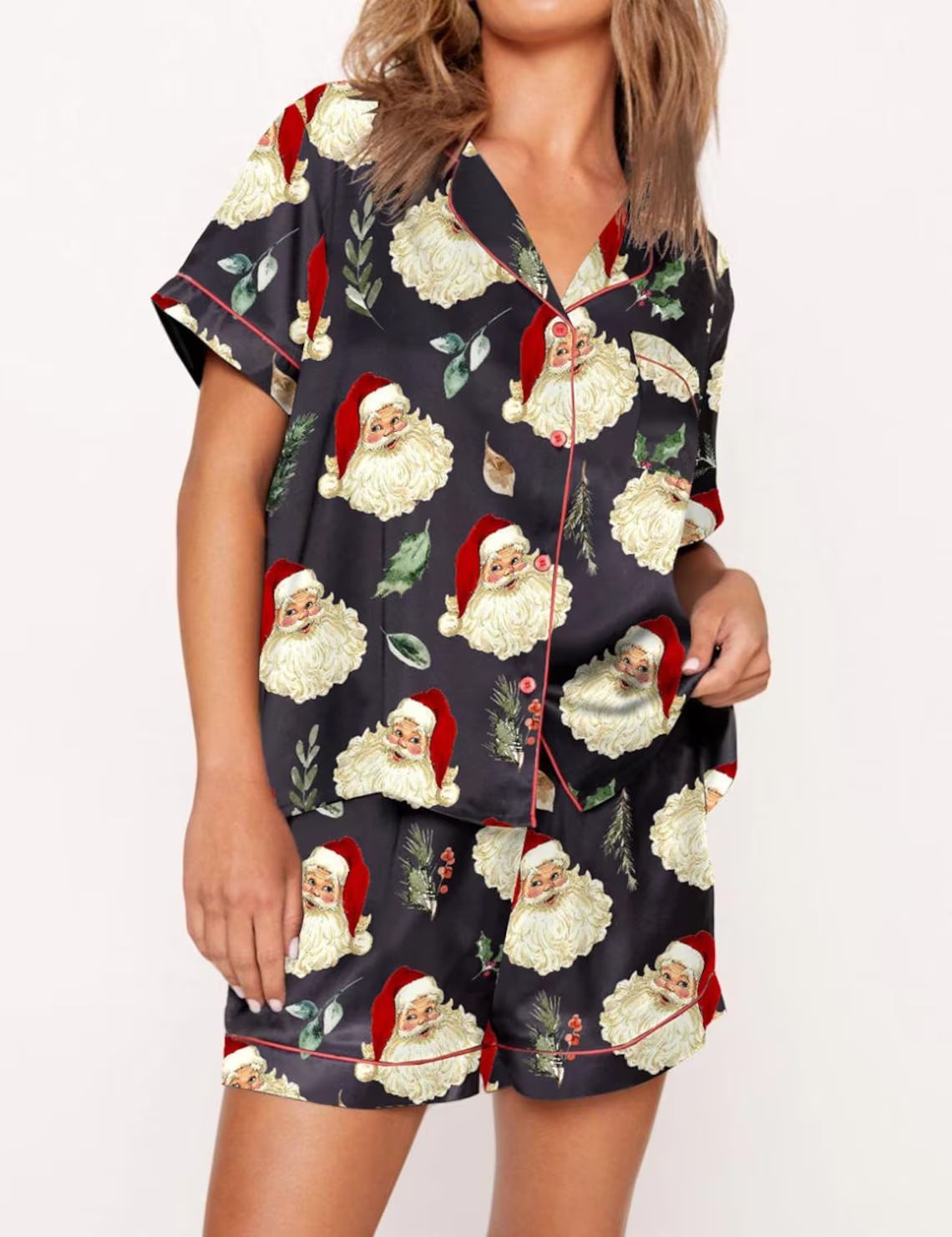 Tinsel Town | Black Candy Cane Print Christmas Pyjamas For Women