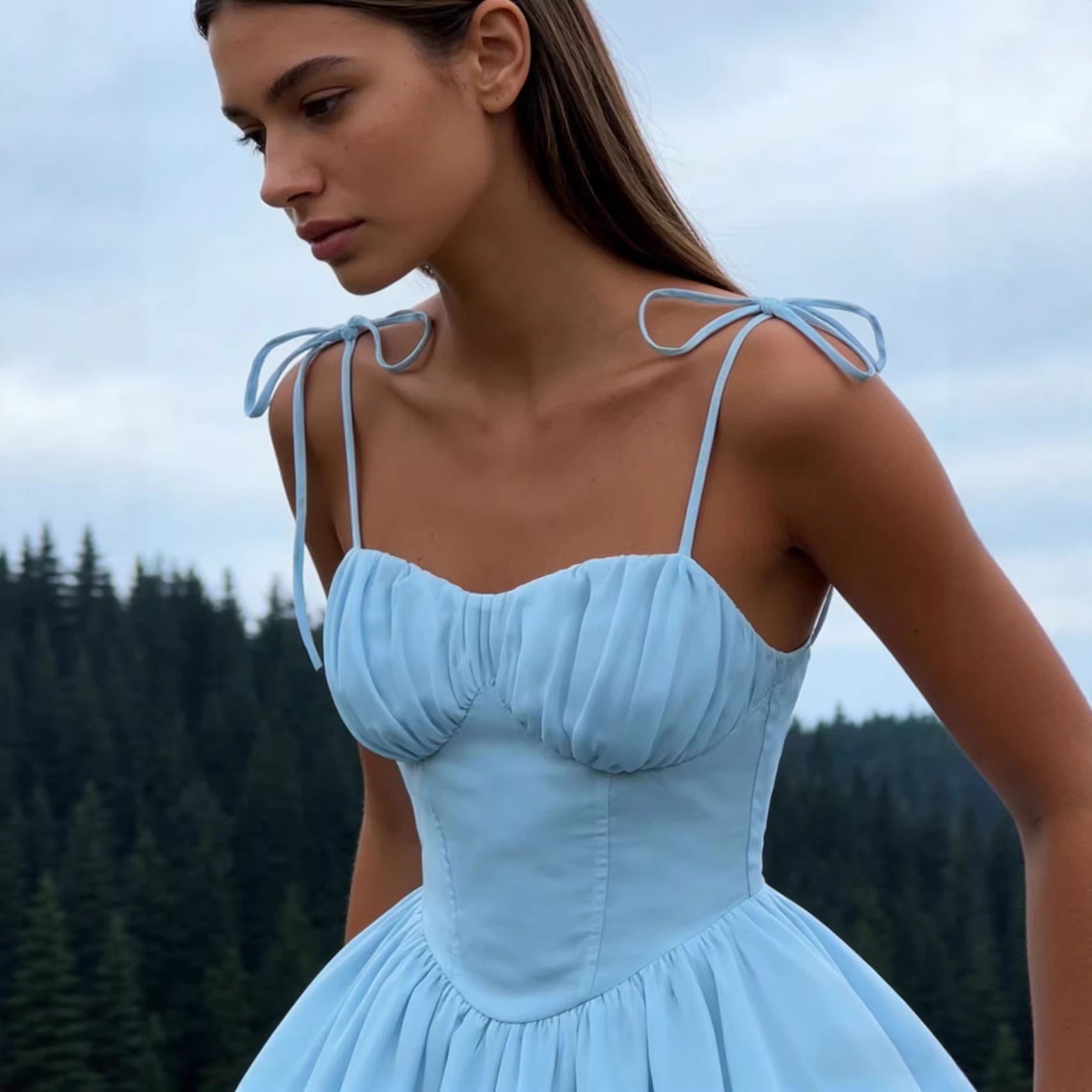 Millicent Goldwick | Sky Blue Tie Strap Summer Dress For Women