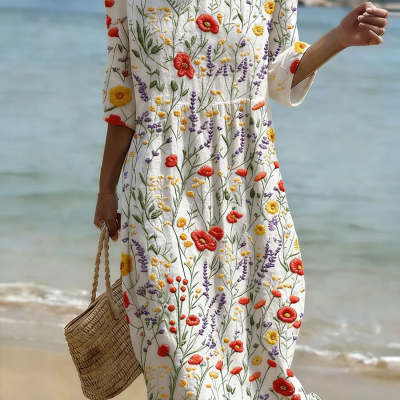 Gaia Levmere | White Floral Gathered Waist Maxi Dress For Women
