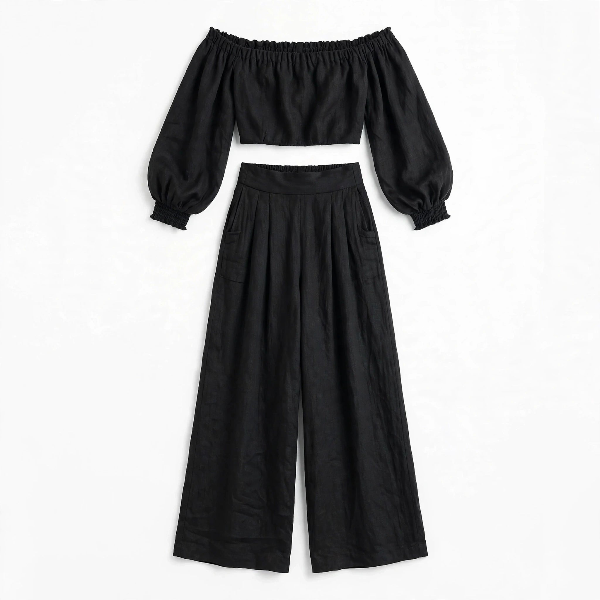 Jasmine Hartnett | Strapless Linen-Blend Set With Wide-Leg Pants For Women