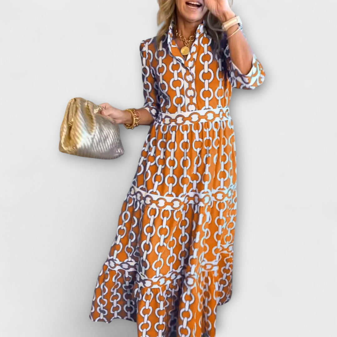 Beatrix Sterling | Chain Print Tiered Midi Dress For Women