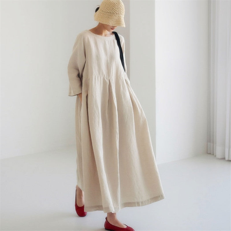Silvana Windfield | Pleated Linen-Look Pocket Maxi Dress For Women