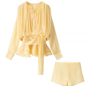 Alba Thornworth | Sheer Ruffle Blouse & Shorts Set For Women