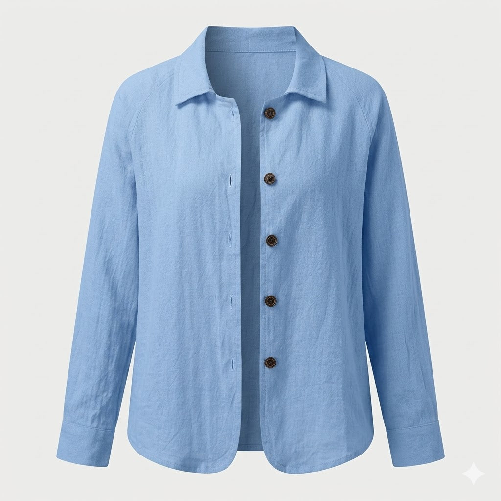 Amélie Rousseau | Sky Breeze Button Linen Jacket with Relaxed Elegance For Women