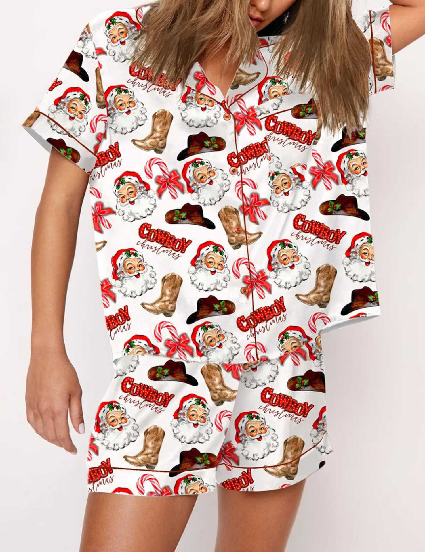 Tinsel Town | Black Candy Cane Print Christmas Pyjamas For Women