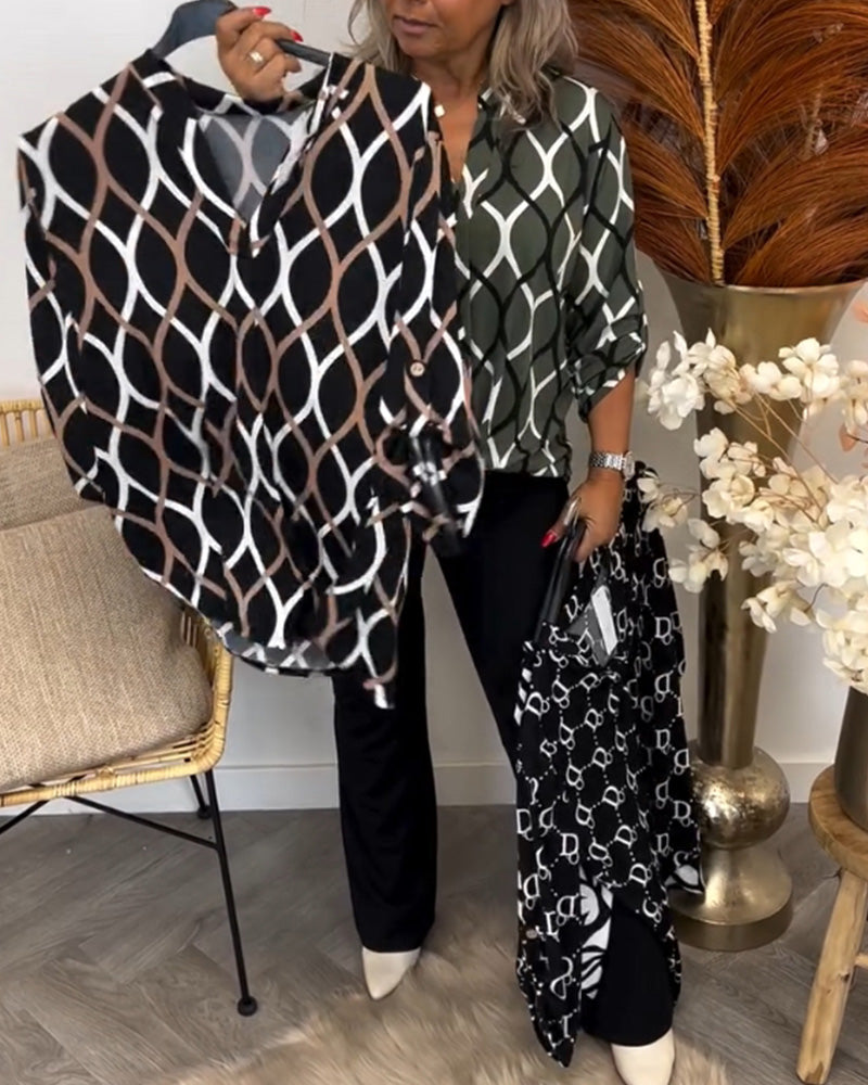 Genevieve Ashworth | Geometric Print V-Neck Blouse For Women