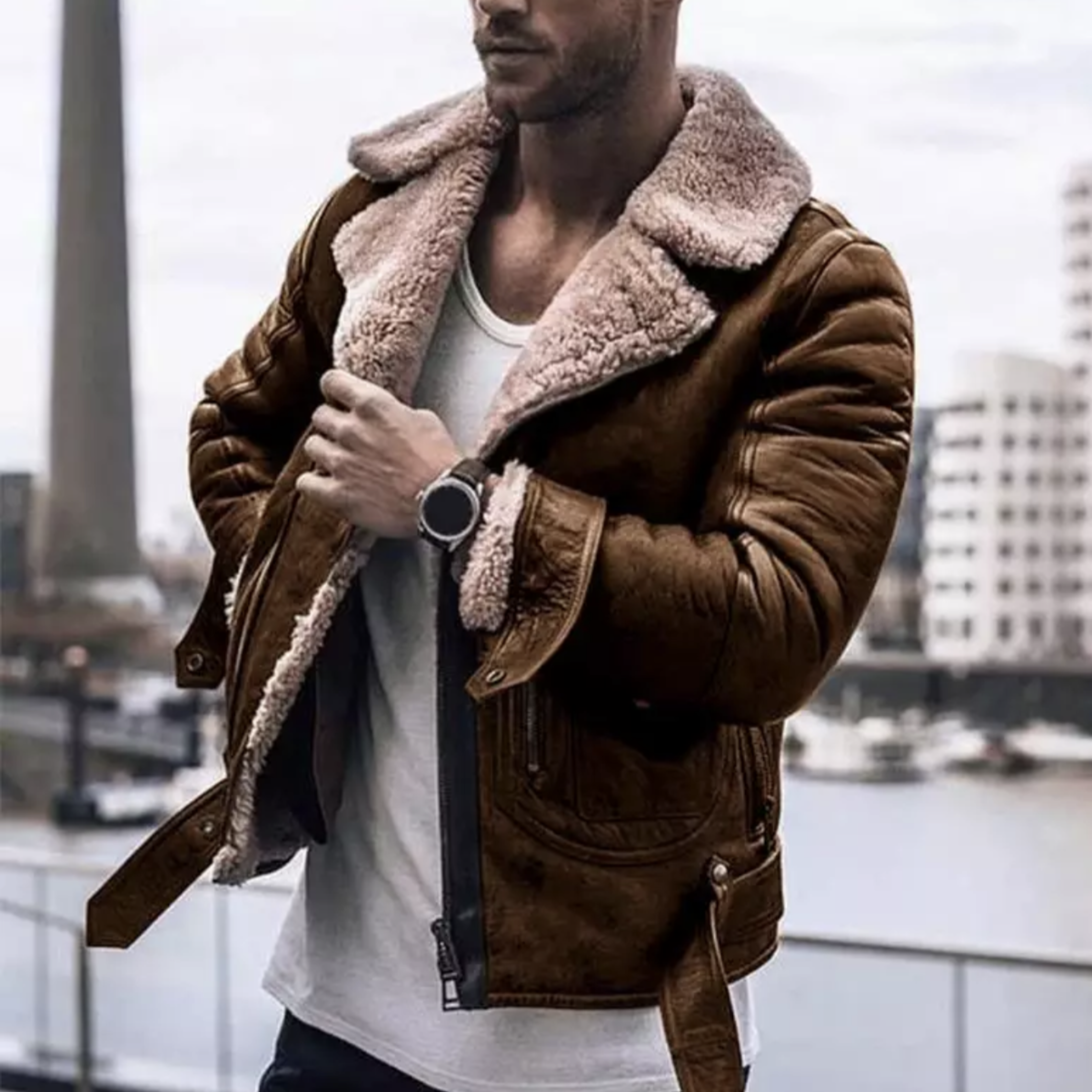 Connor Reid | Sherpa-Lined Leather Biker Jacket For Men
