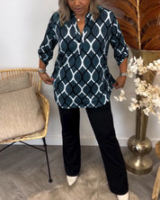 Genevieve Ashworth | Geometric Print V-Neck Blouse For Women