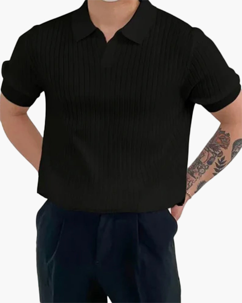Luca Bianchi | Ribbed Knit Polo with Sculpted Fit For Men