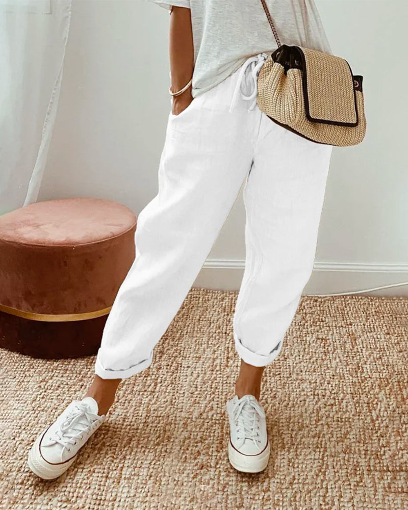 Matteo Ricci | Relaxed Linen Drawstring Trousers with Tapered Fit For Women